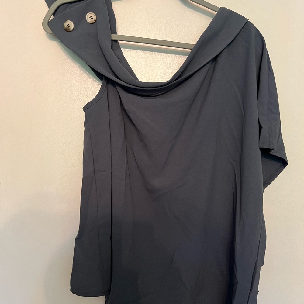 SHEIN Charcoal Asymmetrical Button Blouse